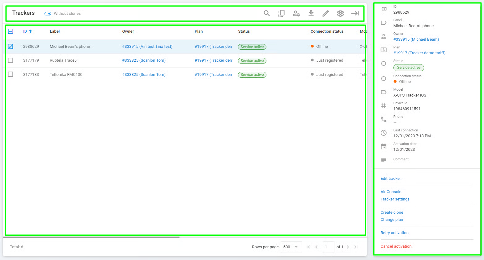 Trackers page