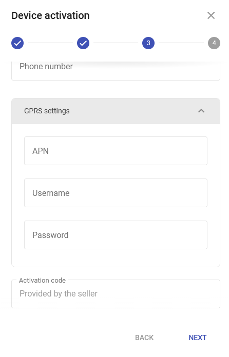 Activation code in device activation wizard