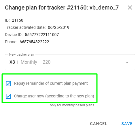Payment options when changing plan